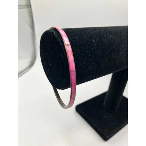Vintage Pink Mother of Pearl Bangle 2.75 Inch Wide Bracelet! - Picture 6 of 11